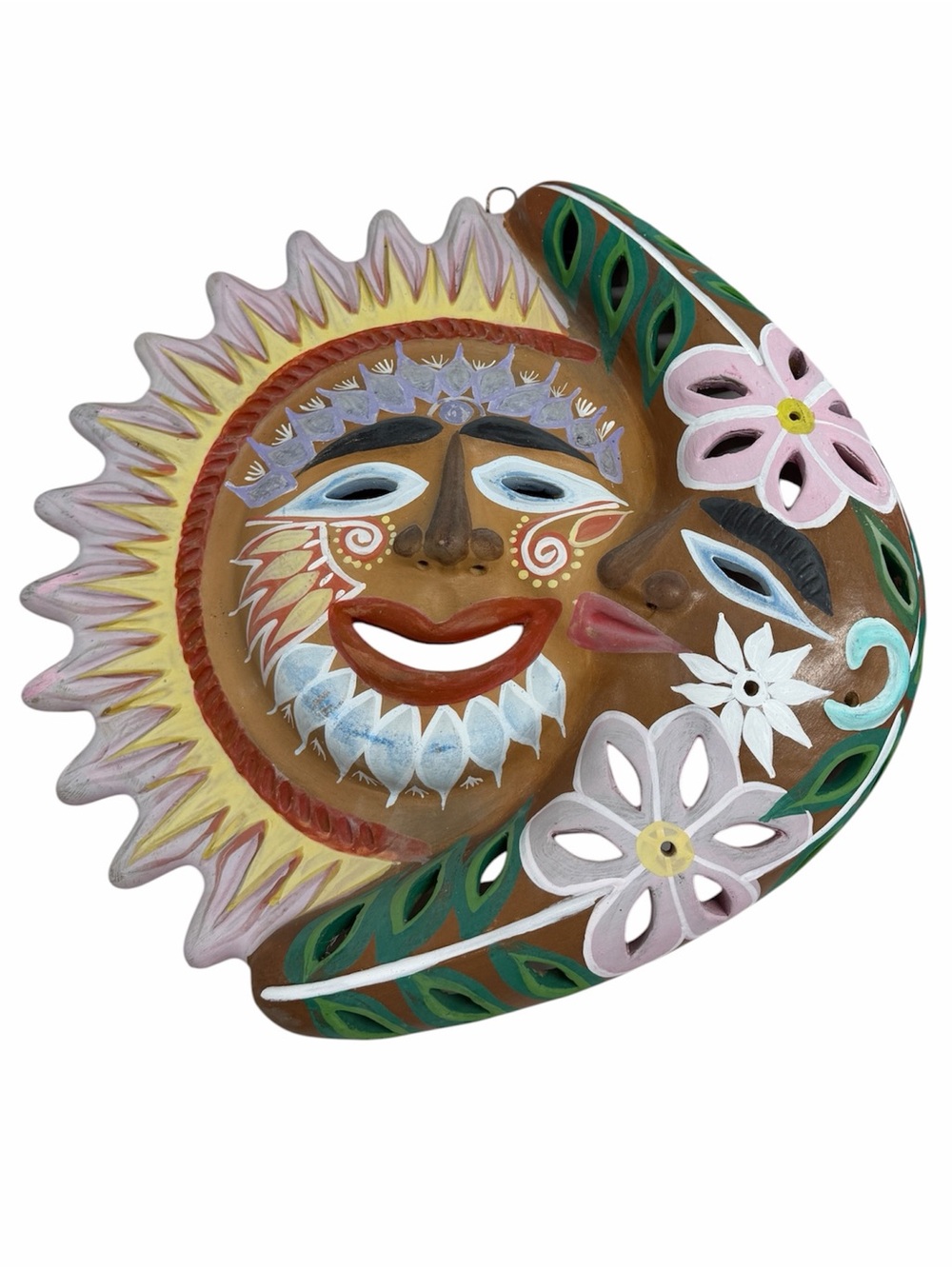 Mexican Sun Culture Hand Painted Terra Cotta Eclipse Wall Decor vintage 16"